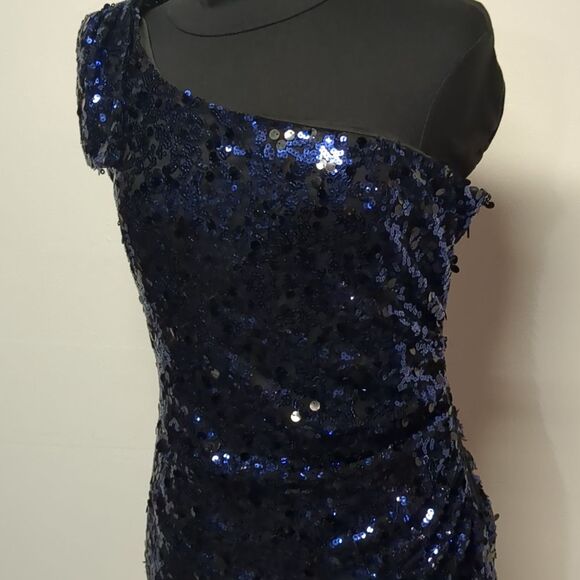 City Triangles Sequin Navy Black One Shoulder Cocktail Dress, Size 13 - Picture 5 of 10